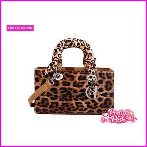 Leopard Print PU Leather Crossbody Bag, Adjustable Strap, Waterproof Satchel